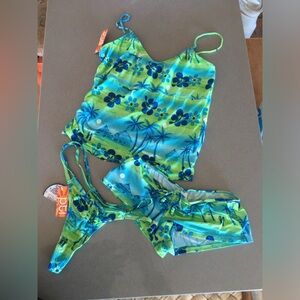 Womens Tankini Bathing Suit with Bootie shorts and thong.